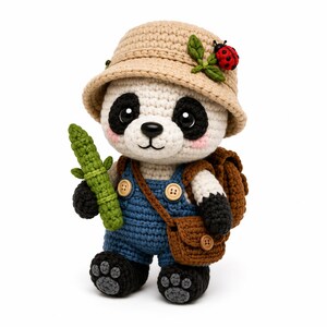 Patrón de crochet de panda, juguete amigurumi explorador, gorro de mono y mochila (descarga en PDF)