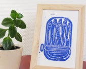 Sardine postcard - linocut