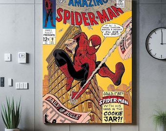 Amazing Spiderman Comic Art, Superhero Wall Decor, Hero Canvas