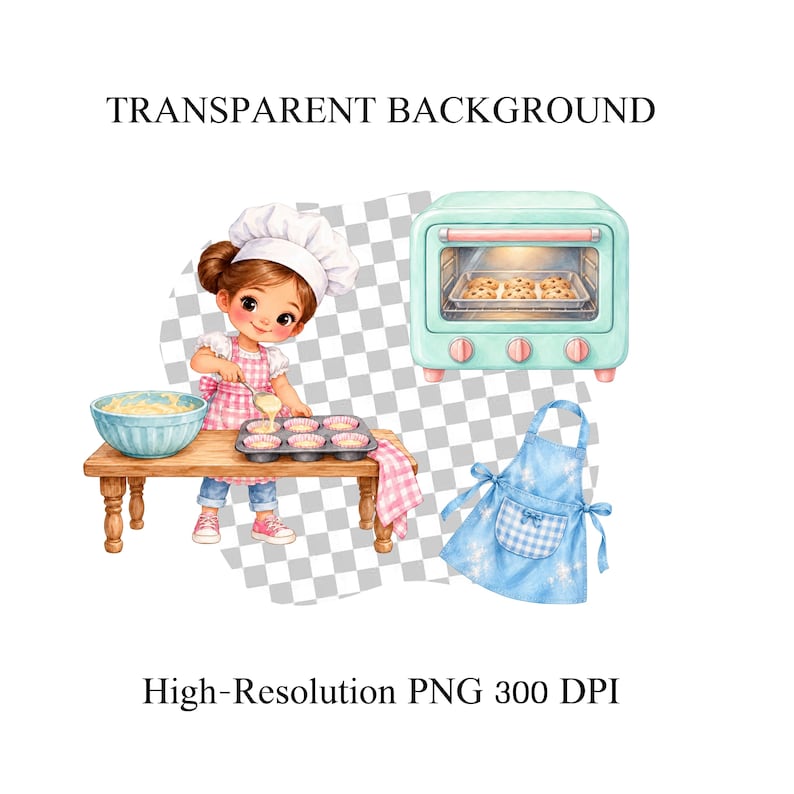 Little Bakers Clipart PNG Bundle, Cute Baking Kids Watercolor Clipart ...