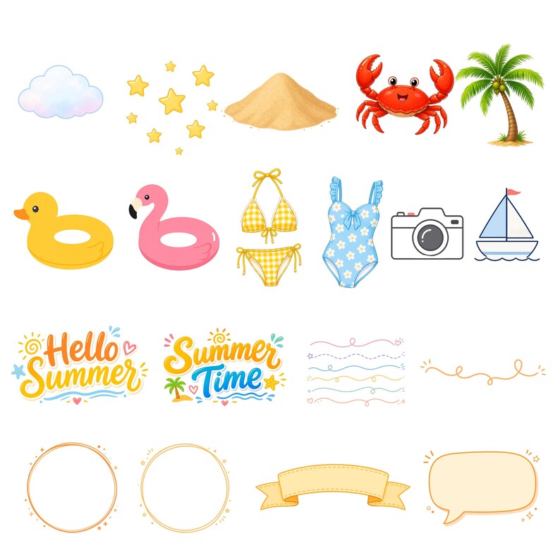 Summer Clipart Bundle – Beach Clipart PNG, Tropical Vacation Elements ...