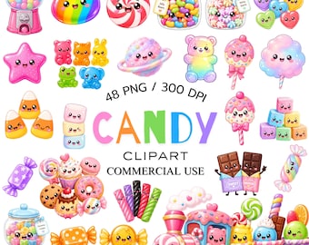 Candy Clipart PNG Bundle, Kawaii Sweet Candy Clipart, Cute Dessert PNG, Pastel Candy SVG, Commercial Use Clipart