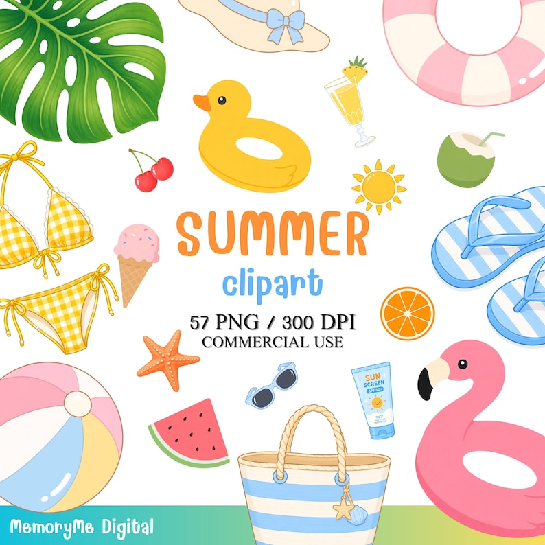 Summer Clipart Bundle – Beach Clipart PNG, Tropical Vacation Elements ...