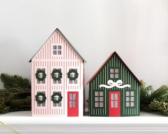 3D Christmas Village Paper House SVG Template: Set of 2 (Digital Download)