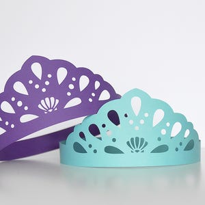 Tiara SVG-SNIJBESTANDEN voor Cricut, silhouet, verstelbare zeemeermin prinses papieren kroon voor kind verjaardagsfeestje gunst aankleden / Shell ontwerp