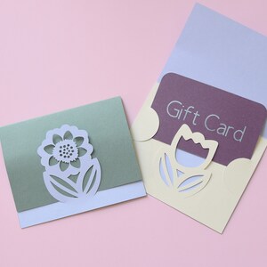 Cadeaukaarthouder SVG-SNIJBESTANDEN voor Cricut / bloem bedanksjabloon / set van 2 zonnebloem + tulp ontwerp / lentebloemen trouwkaart