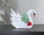 Swan SVG CUTTING FILES for Cricut, Silhouette / Template for Pretty Holiday Decor / Gift Card Holder / Christmas Tree Ornament / Holly