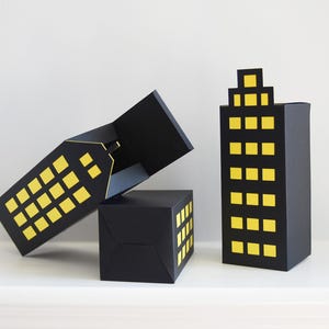 Skyscraper Gift Box SVG Template: Superhero Party Favors, Set of 3 (Digital Download)