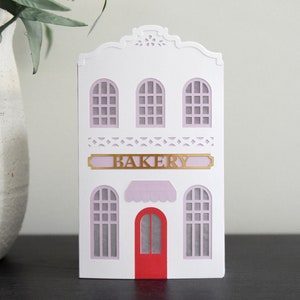 File di taglio SVG Paper House per Cricut / Modello di panetteria carino / Centrotavola del villaggio di Natale 3D / Decorazione per la casa / Luminary fai da te