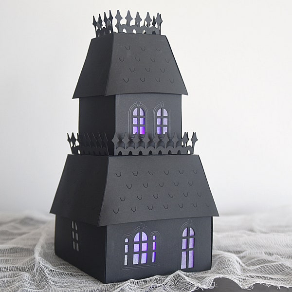 Haunted House SVG Cutting Files for Cricut / DXF Included / Halloween 3D Paper Putz House Template / Halloween Party Decoration