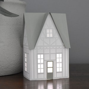 Archivos de corte SVG de casa para Cricut, Silhouette / Plantilla de pueblo navideño / Casa 3D Little Modern Putz / Luminaria de papel navideña para manualidades de bricolaje