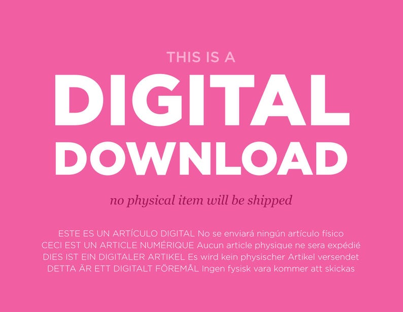 K&ouml;nnte beinhalten: Rosa Hintergrund mit wei&szlig;em Text, der "Dies ist ein digitaler Download. Kein physischer Artikel wird versendet." lautet. Der Text ist in Englisch, Spanisch, Franz&ouml;sisch, Deutsch, Niederl&auml;ndisch, Italienisch, Polnisch und Schwedisch.