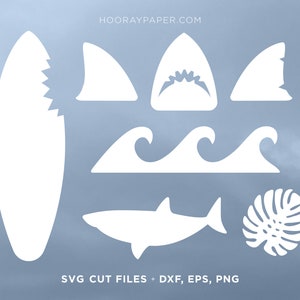 Shark Bite SVG CUTTING FILES for Cricut, Silhouette, dxf png Ocean Waves Clipart / Surfboard / Tropical Leaf / Shark Fin Birthday Party