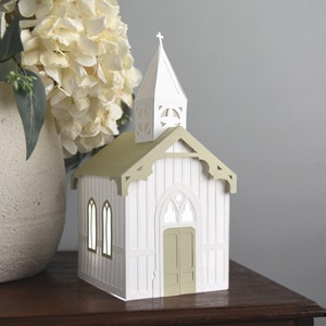 Kerk SVG-SNIJBESTANDEN voor Cricut, Silhouet, ScanNCut2 / 3D-kerstdorp / Modern boerderijverlichting / Paper House-sjabloon