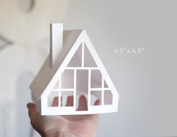 3D Paper House SVG Template | A-frame & Retro House (digital