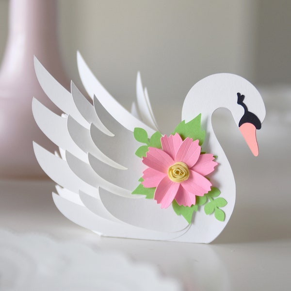 Pretty Swan SVG Cutting Files for Cricut / Spring Place Card or Tablescape / Gift Card Holder / Gift Box Template / Party Decoration