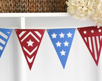 July 4th Bunting Flags SVG Cutting Files for Cricut, Silhouette, ScanNCut2 / Stars and Stripes Independence Day Party Decoration USA Bundle