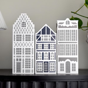 Canal Houses SVG CUTTING FILES for Cricut Template Set of 3 3D Paper Putz House Christmas Village Luminary Home Decor Craft Mini Amsterdam