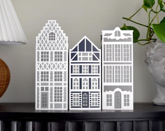 Plantilla SVG de casas de canal para máquinas cortadoras de papel / Luminaria de pueblo navideño 3D (Descarga digital)