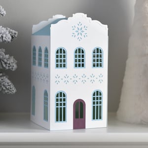 SVG-sjabloon van een grachtenpand voor Cricut | Kerstdorp, 3D doe-het-zelf lantaarn (digitale download)
