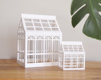 File di taglio di carta SVG serra per Cricut, Silhouette / Cute 3D Putz House Template Decorazione o regalo per giardiniere / Villaggio di Natale
