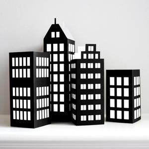 Superhero Birthday Party Decoration PDF Printable: 3D Skyscrapers, Set of 4 (Digital Download)