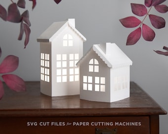 3D Paper House Set SVG Cutting Files for Cricut / DXF Cutting Files for Silhouette / Little House Template / Home Decor / Realtor Gift