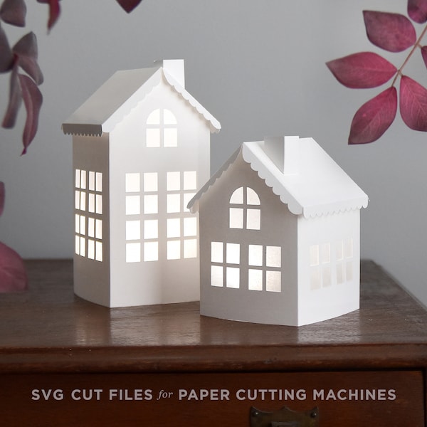 Ensemble de maison en papier 3D, fichiers de découpe SVG pour Cricut / fichiers de découpe DXF pour silhouette / modèle petite maison / décoration d'intérieur / cadeau pour agent immobilier