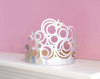 Plantilla SVG de tiara de princesa de papel para Cricut / Diseño de luna y estrellas (descarga digital)