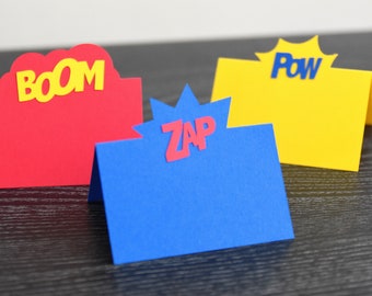 Superhero Party Place Card SVG Template | Comic Book Food Labels (Digital Download)