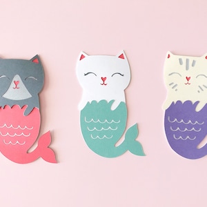 Fichiers de découpe SVG Purrmaid pour Cricut, Silhouette / lot de 3 modèles Clipart de sirènes chat / décoration de fête d'anniversaire d'enfant / décorations de gâteau