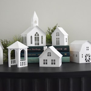 House SVG CUTTING FILES for Cricut / Set of 6 Templates – Barn, Church, Gazebo + 3 Simple Paper Houses / Mantel Decor / Christmas Village