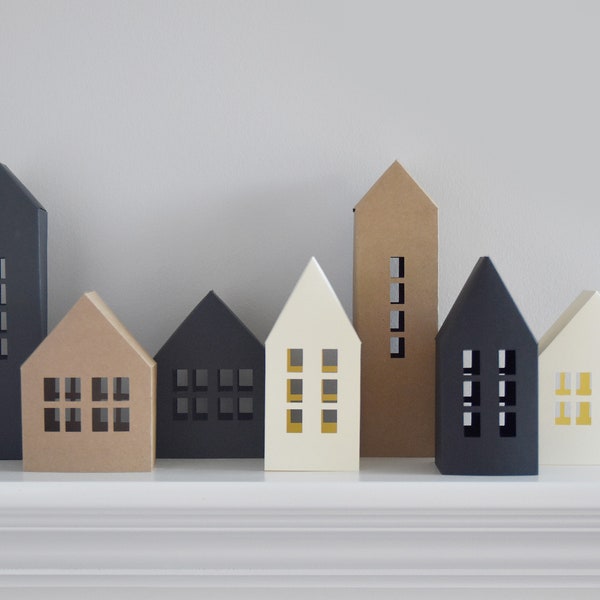 Fichiers de découpe SVG maison pour Cricut, Silhouette, ScanNCut2 / lot de 3 modèles de village de Noël simples / petites maisons putz en papier / DXF