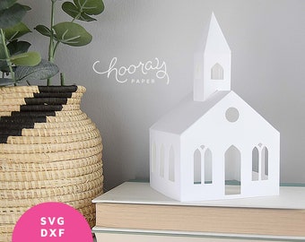 3D Paper Church SVG Cutting Files for Cricut / DXF Cutting Files for Silhouette / Paper House Template