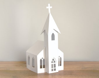 Fichier de découpe SVG église pour Cricut, Silhouette / Maison Putz 3D / Village de Noël / Décoration d'intérieur / Modèle de découpe de papier 3D / DXF
