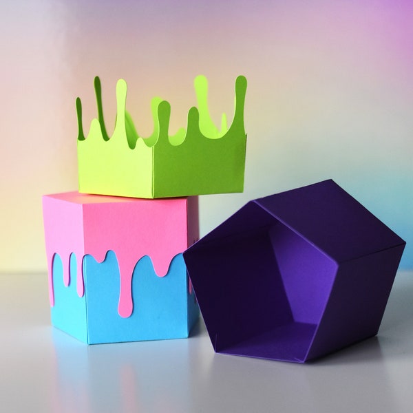 Slime Gift Box SVG Cutting Files for Cricut, ScanNCut2, Silhouette / Kid Birthday Party Favor Box / Unique Treat Box Ooze Slime Drips