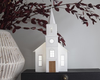 Plantilla SVG de iglesia para Cricut: Farol de papel con forma de casa, pueblo navideño (descarga digital)