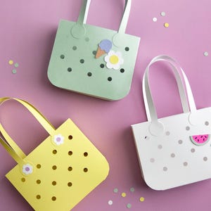 Strandtasche SVG SCHNEIDDATEIEN für Cricut, Silhouette, Sommer Geschenkbox Vorlage für Geburtstagsfeier oder Dankeschön, 3 entfernbare Charm Designs