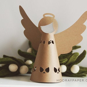 Paper Angel SVG CUTTING FILES for Cricut, Silhouette / Christmas Angel Template / Holiday Mantel Decor / 3D Paper Cut Tablescape Luminary