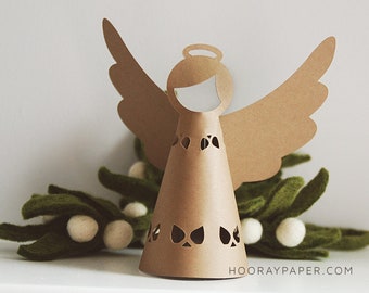 Paper Angel SVG Files for Cricut, Silhouette / DXF / Christmas Angel Template / Holiday Mantel Decor / 3D Paper Cut Tablescape Luminary