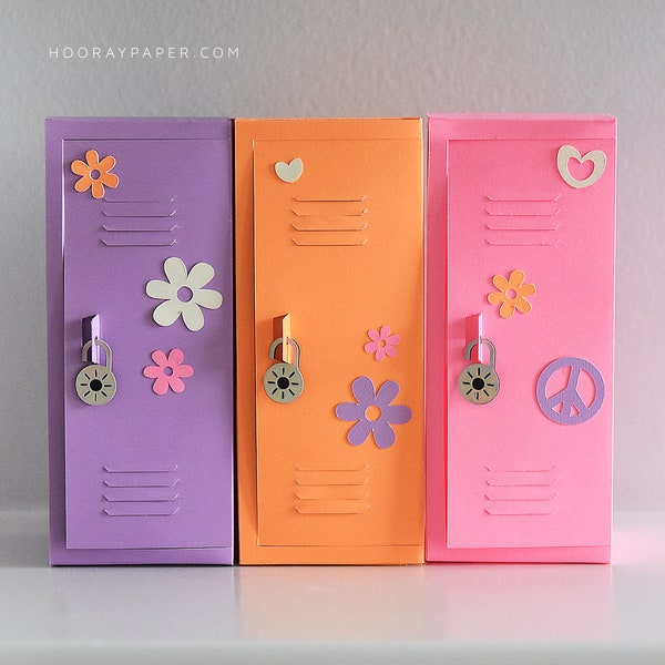 3D Locker SVG Cutting Files for Cricut / Unique Back to School or Graduation Gift Box / Includes Retro Daisy and Peace Decals / Teacher Gift