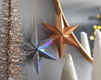 SVG-sjabloon met 3D-papieren sterlantaarn, hangend kerstdecor (digitale download)