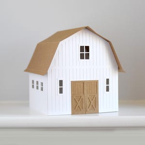Fichiers de découpe SVG grange pour Cricut, Silhouette / modèle de maison en papier 3D bricolage / décoration de ferme moderne village de Noël / luminaire maison Putz