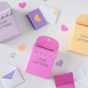 Archivos de corte SVG de cartas de amor para Cricut, Silhouette, ScanNCut2 / Buzón de San Valentín / Mini juego de papelería / Sobre / Manualidades para niños