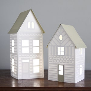 FILE DI TAGLIO SVG Paper House per Cricut / Set di 2 luminarie per decorazioni per la casa o villaggio natalizio / Modello moderno Putz 3D