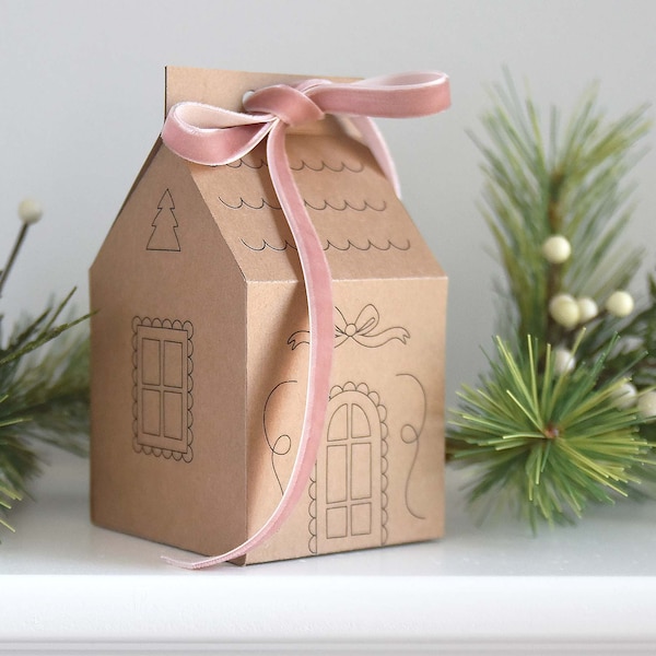 Huis PDF afdrukbare geschenkdoos / kerstvakantie papier huis / past op standaard formaat Cupcake, koekjes + andere kleine geschenken / Inwijdingsfeest cadeau