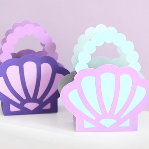 Fichiers de découpe SVG de sac à main en coquillage pour Cricut, Silhouette / cadeau d'anniversaire sirène / modèle de boîte cadeau / thème mer océan