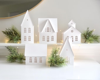 Archivos de corte SVG para pueblo navideño / Plantillas para faroles de papel para manualidades (Descarga digital)