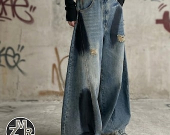 Pantalones vaqueros de pierna ancha / Pantalones vaqueros rotos extragrandes / Para uso diario / Estilo streetwear Y2K