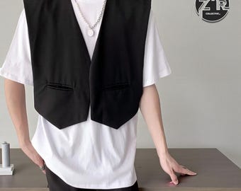Colete minimalista | Top sem mangas com sobreposição | Roupa para o dia a dia | Estilo streetwear moderno